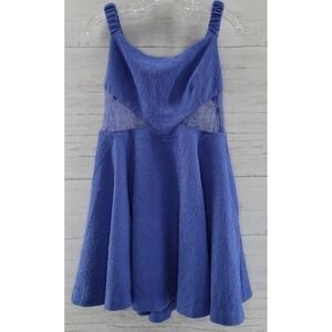 Free People Blue Lace Insert Fit Flare Mini Dress Ruched Straps Medium OB401090